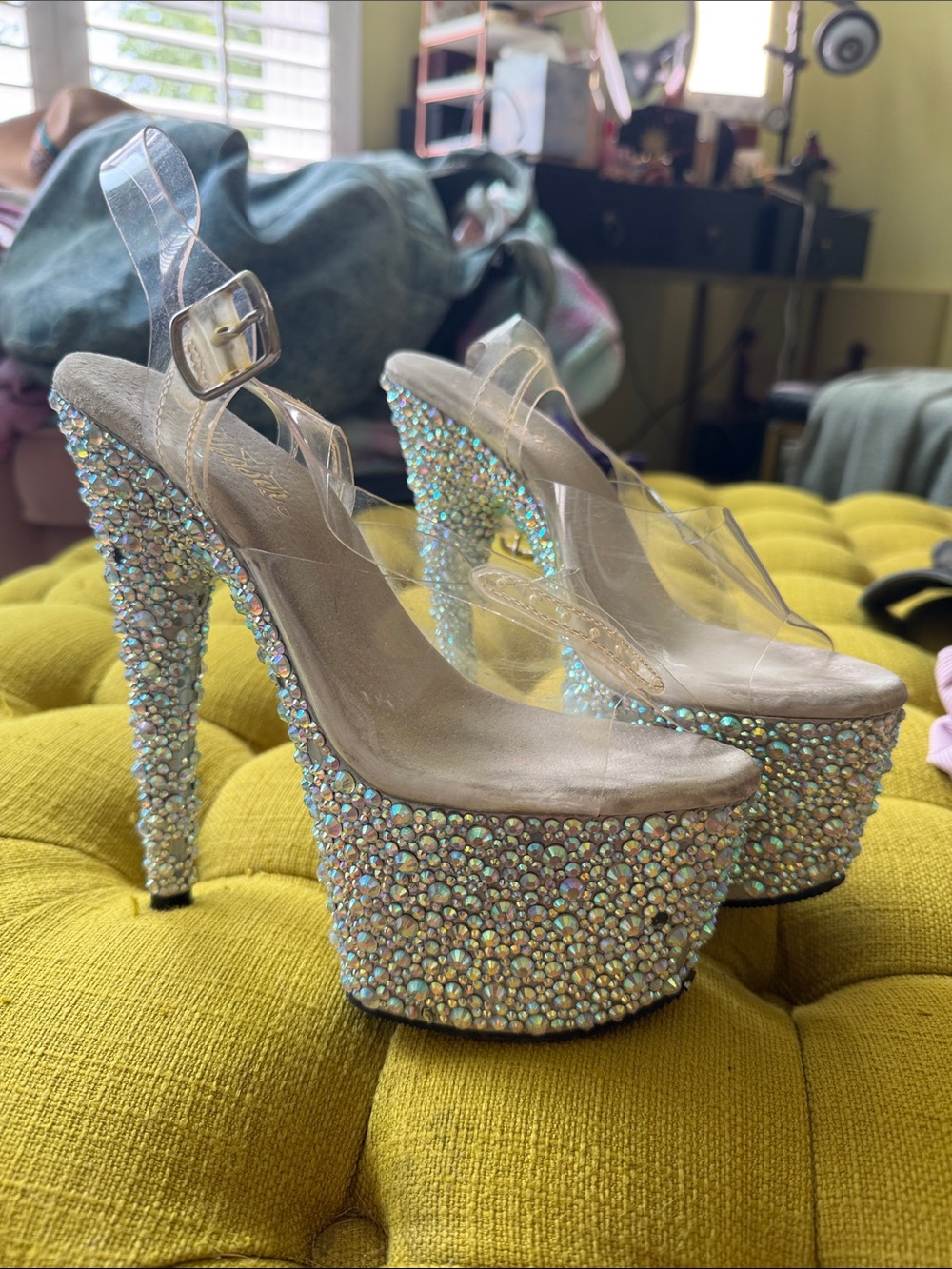 Pleaser Iridescent Crystal Clear Platform Heels